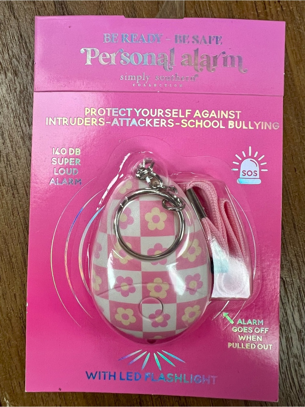 Personal Alarm Keychain with Pink Floral Checker Design NWT